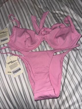 Ribbed Pink Bikini Set